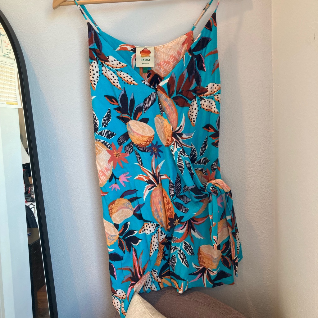 Farm Rio Pineapple Forest Blue Mini Wrap Dress S